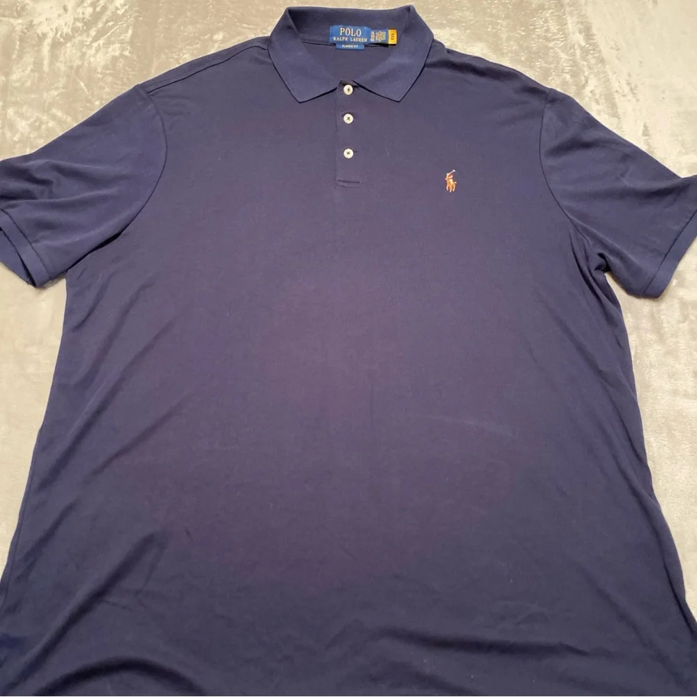 Ralph Lauren Men's Deep Blue Polo Shirt Pima Cotton‎ Feel